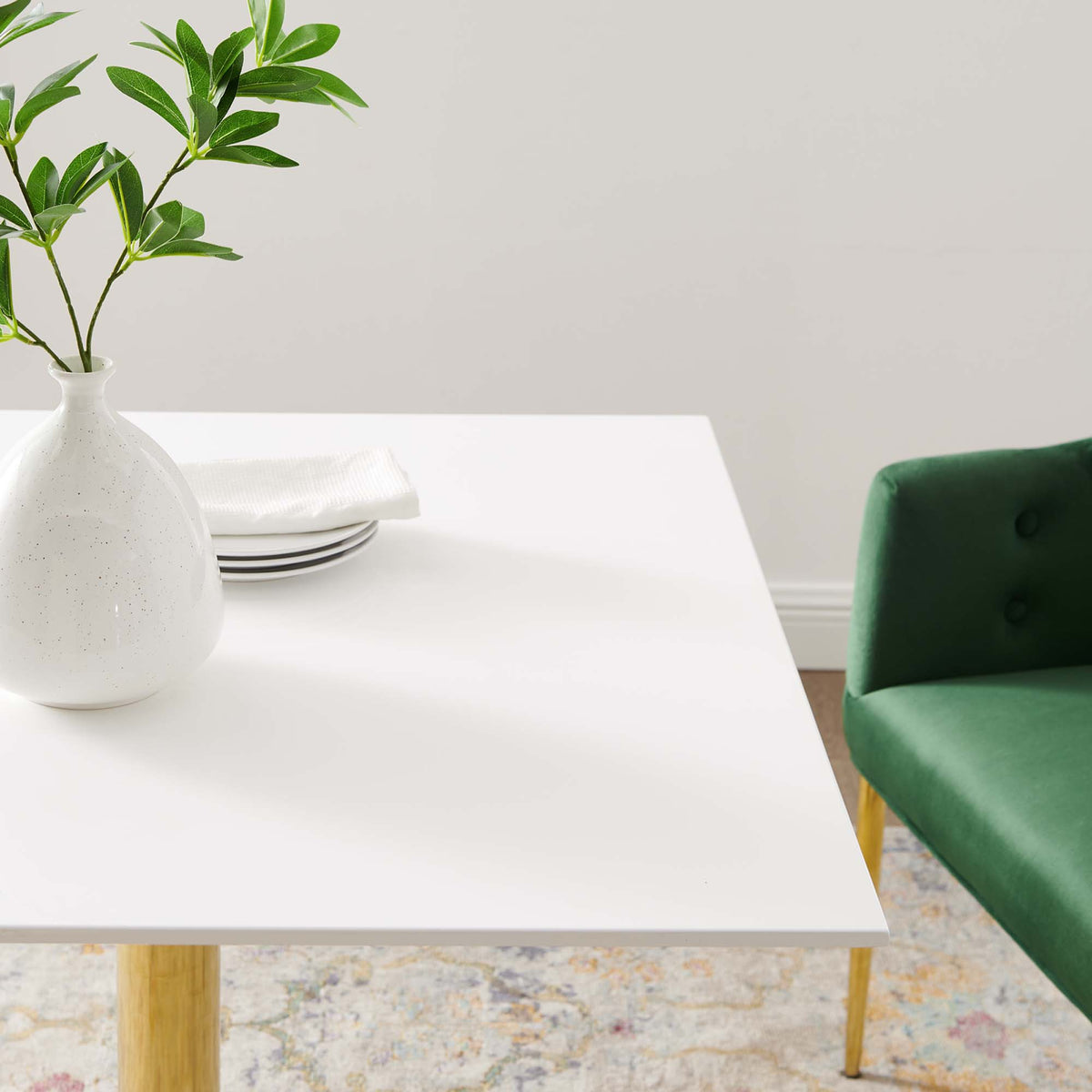 Verne 35" Square Dining Table - Gold White