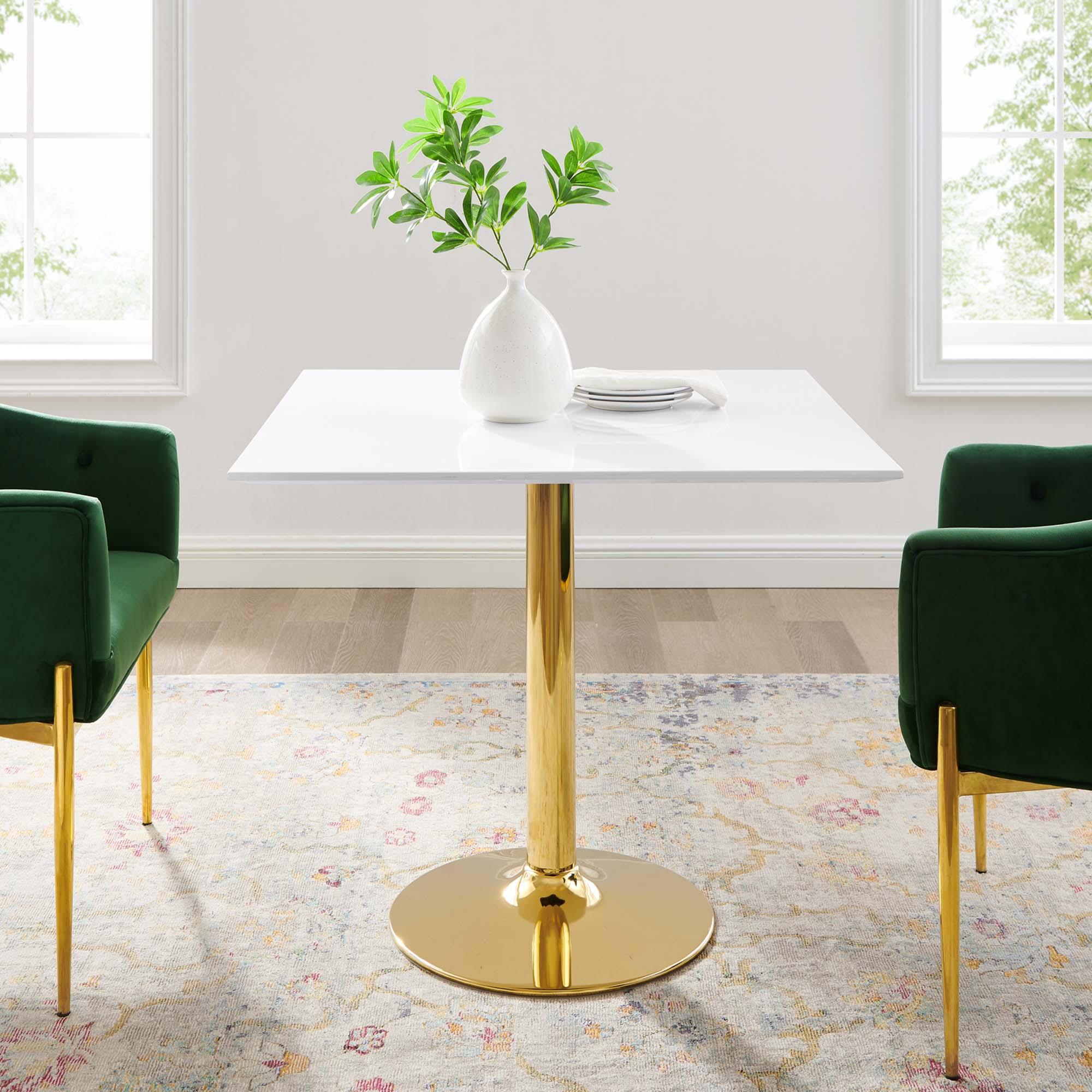 Verne 35" Square Dining Table - Gold White