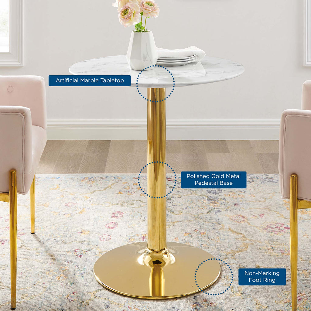 Verne 28" Artificial Marble Dining Table - Gold White