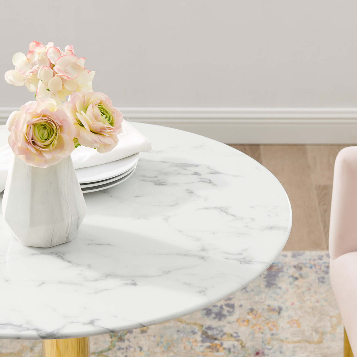 Verne 28" Artificial Marble Dining Table - Gold White