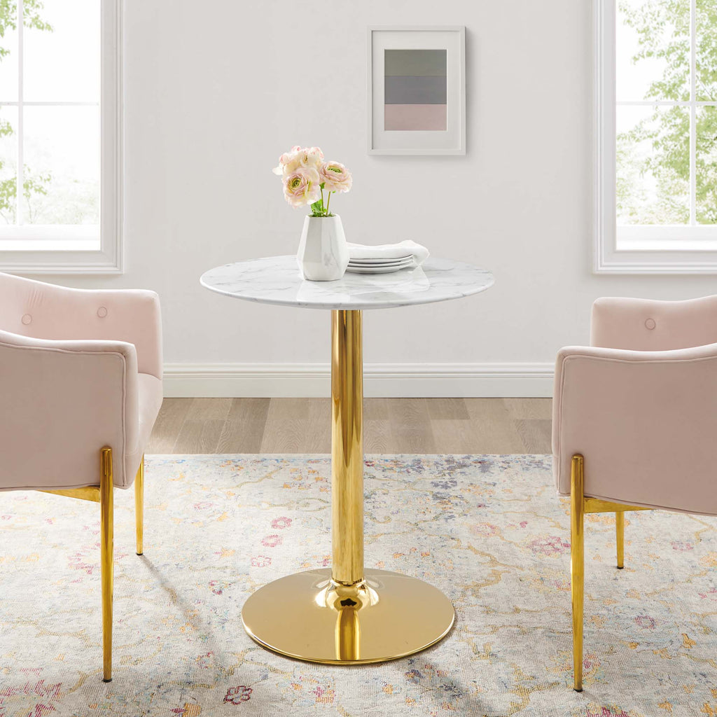 Verne 28" Artificial Marble Dining Table - Gold White