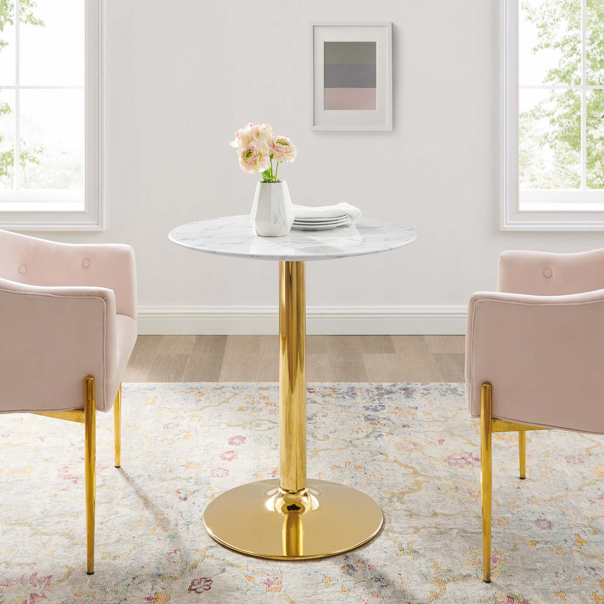 Verne 28" Artificial Marble Dining Table - Gold White