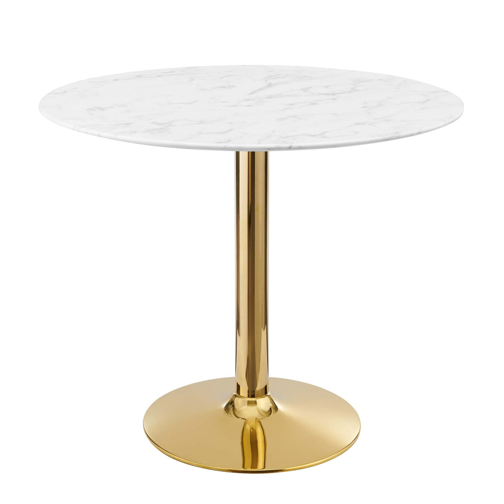 Verne 35" Artificial Marble Dining Table - Gold White