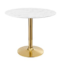 Verne 35" Artificial Marble Dining Table - Gold White