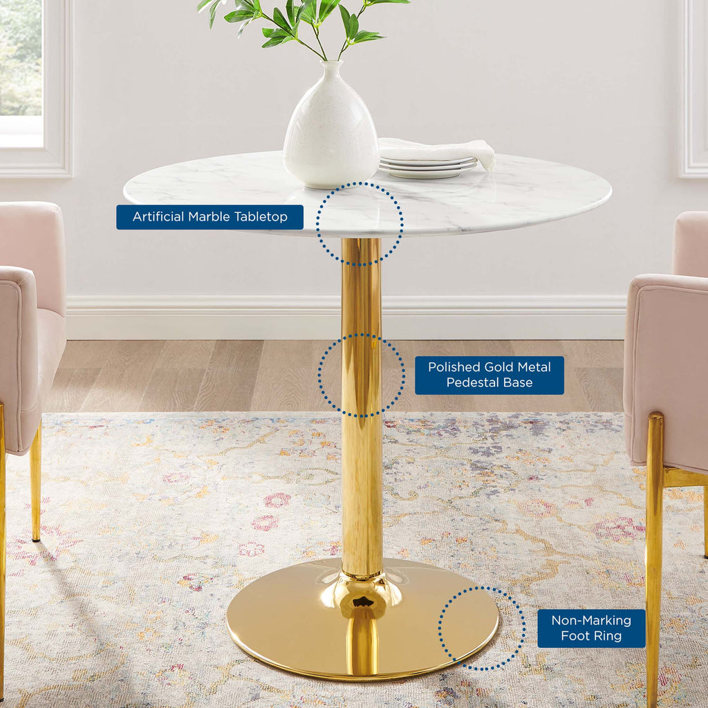 Verne 35" Artificial Marble Dining Table - Gold White