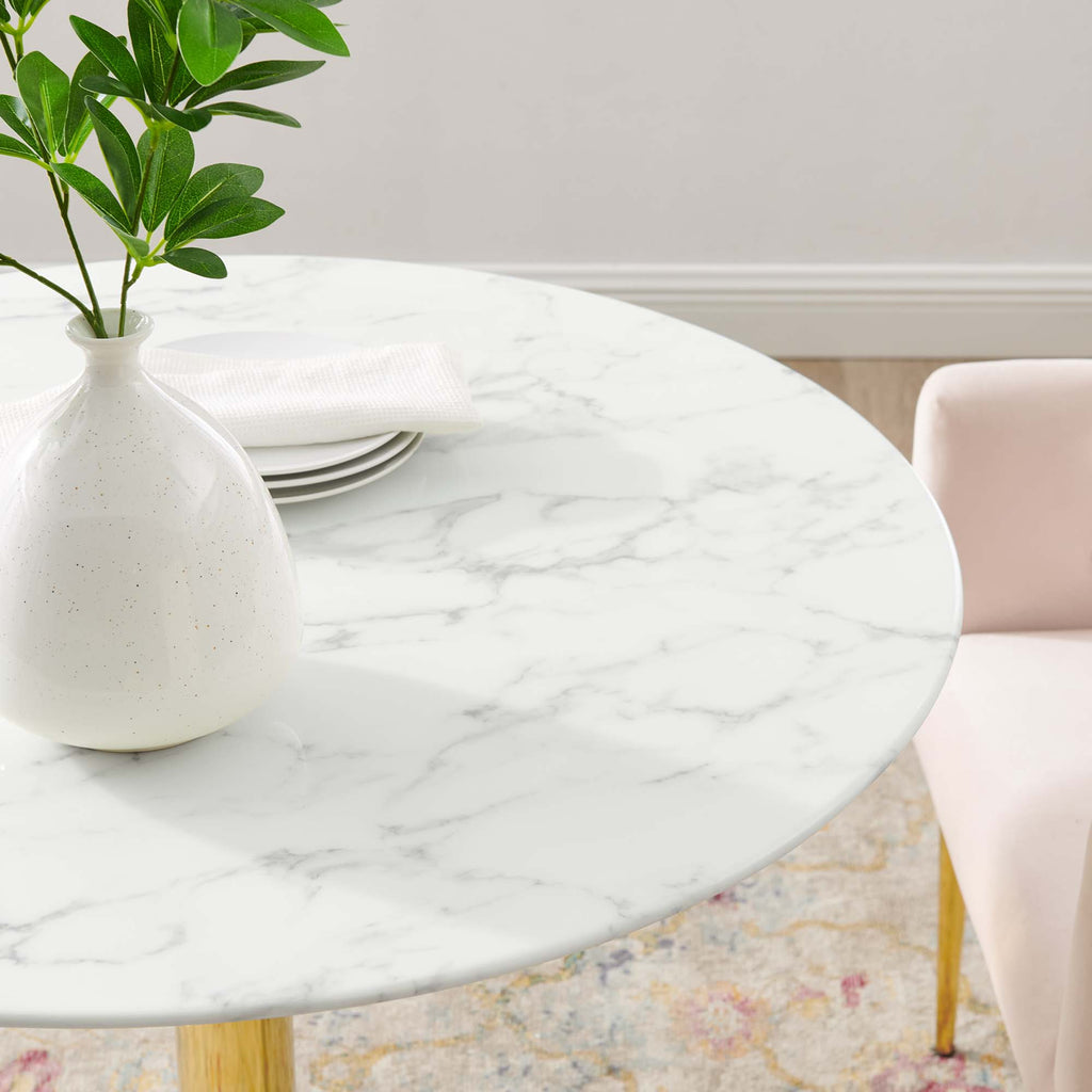 Verne 35" Artificial Marble Dining Table - Gold White