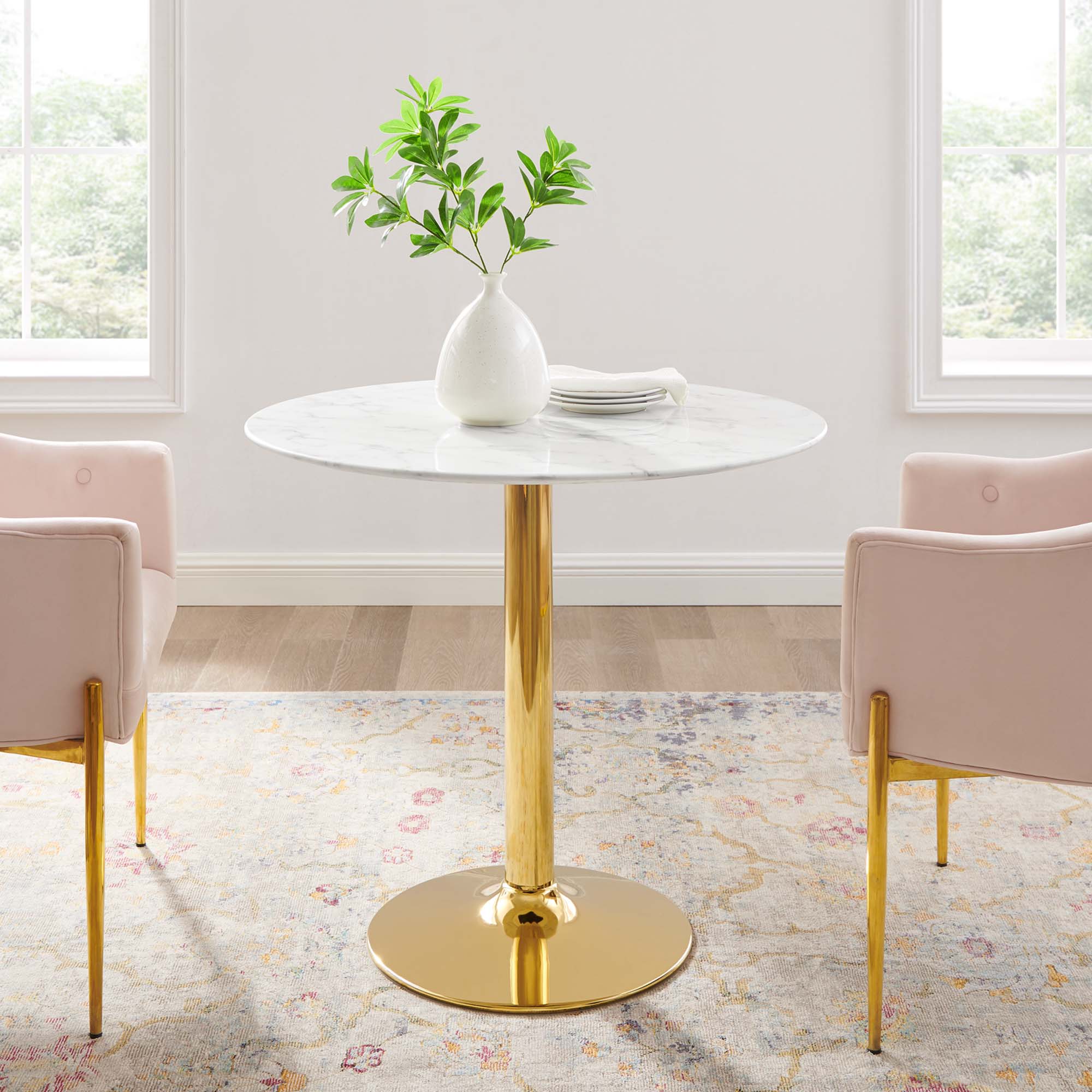 Verne 35" Artificial Marble Dining Table - Gold White