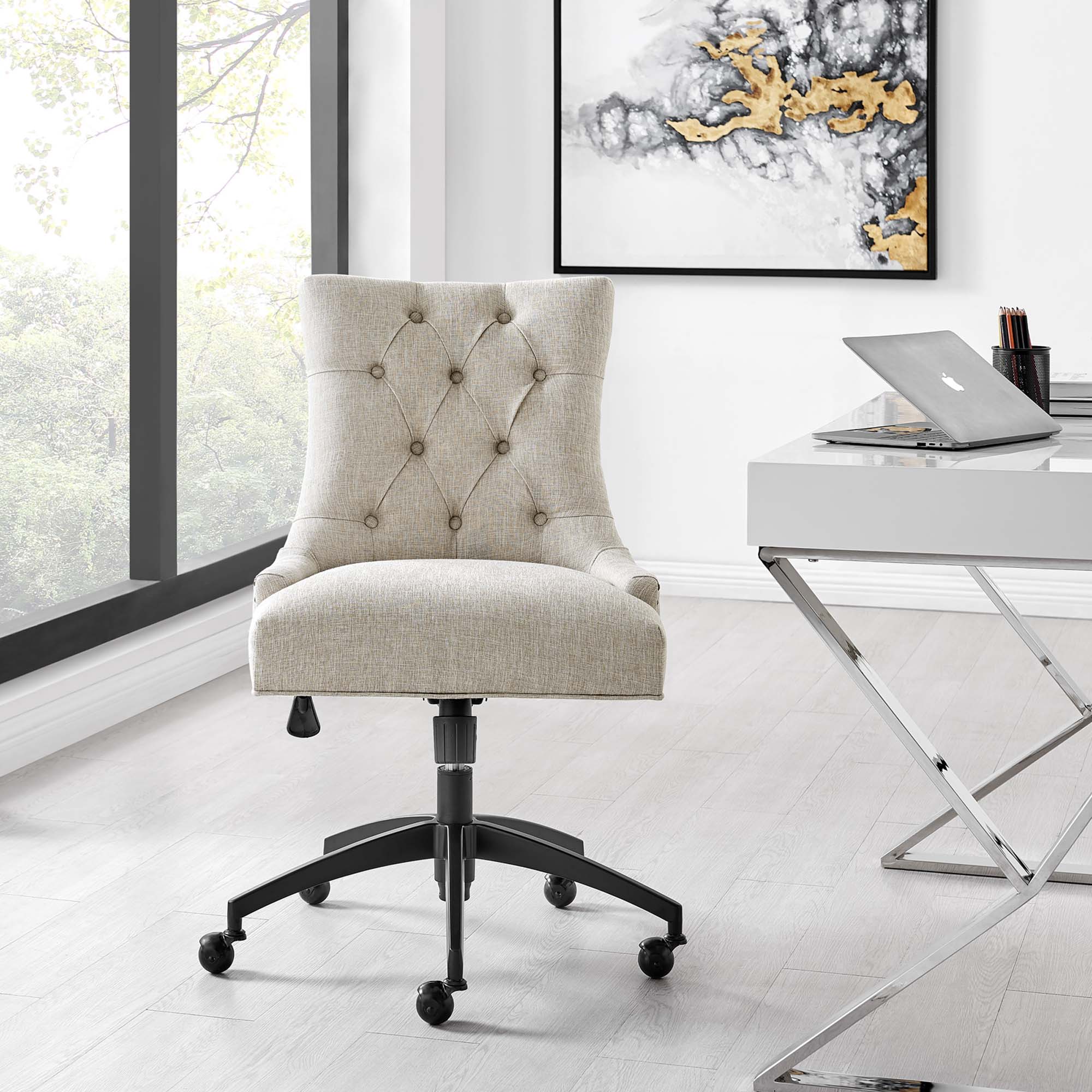 Regent Tufted Fabric Office Chair - Black Beige