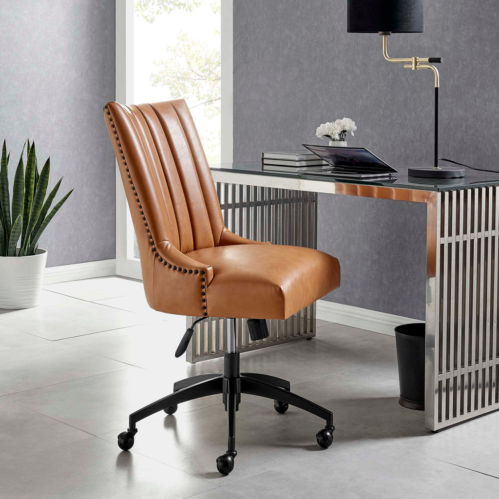 Empower Channel Tufted Vegan Leather Office Chair - Black Tan