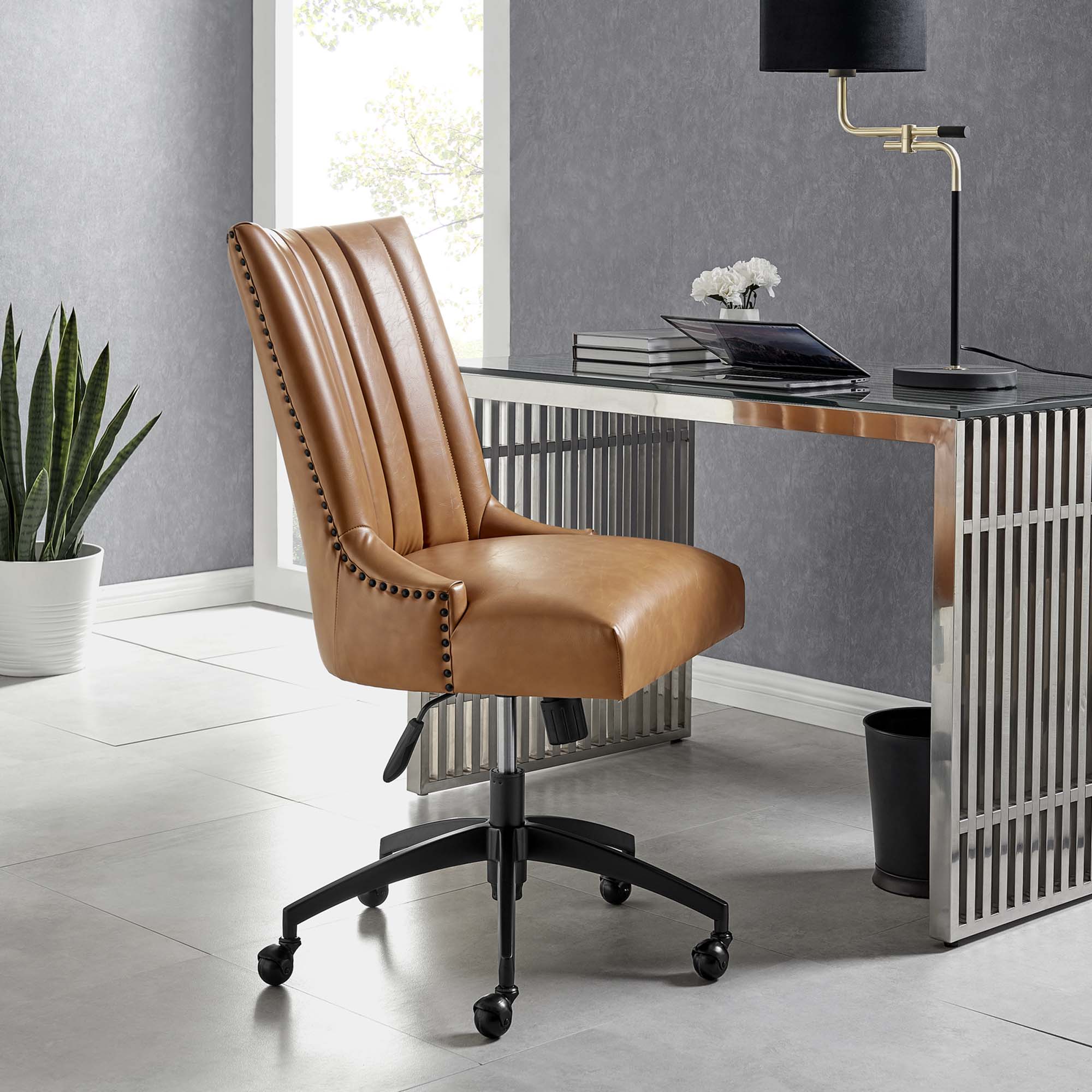 Empower Channel Tufted Vegan Leather Office Chair - Black Tan