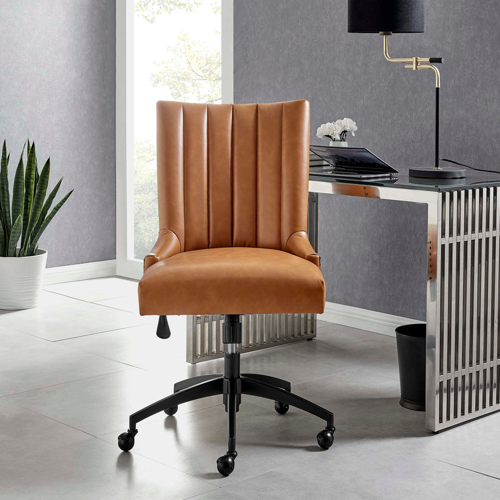 Empower Channel Tufted Vegan Leather Office Chair - Black Tan