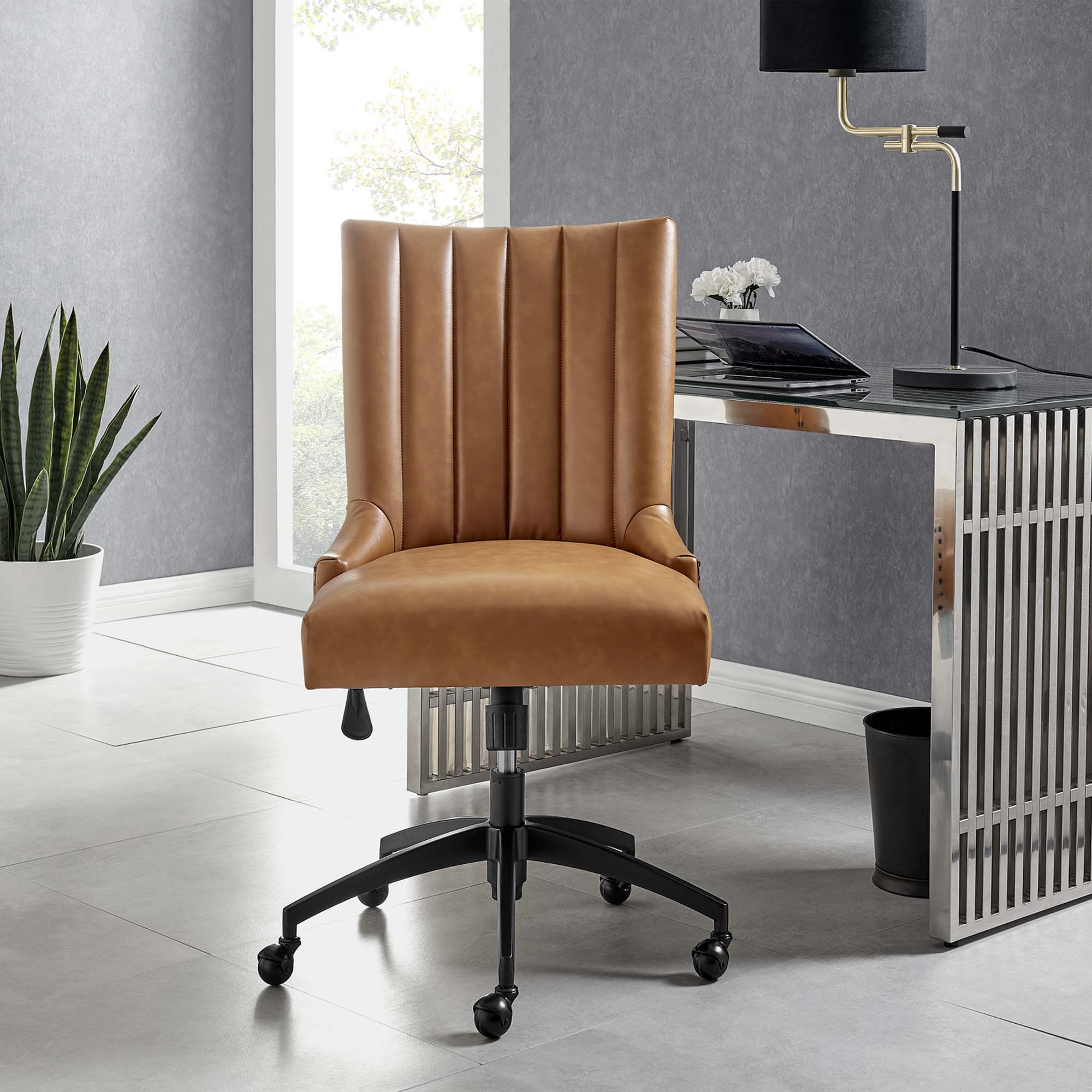 Empower Channel Tufted Vegan Leather Office Chair - Black Tan
