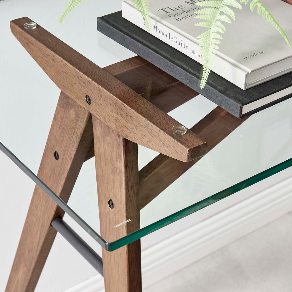 Steadfast Glass Top Office Desk - Walnut