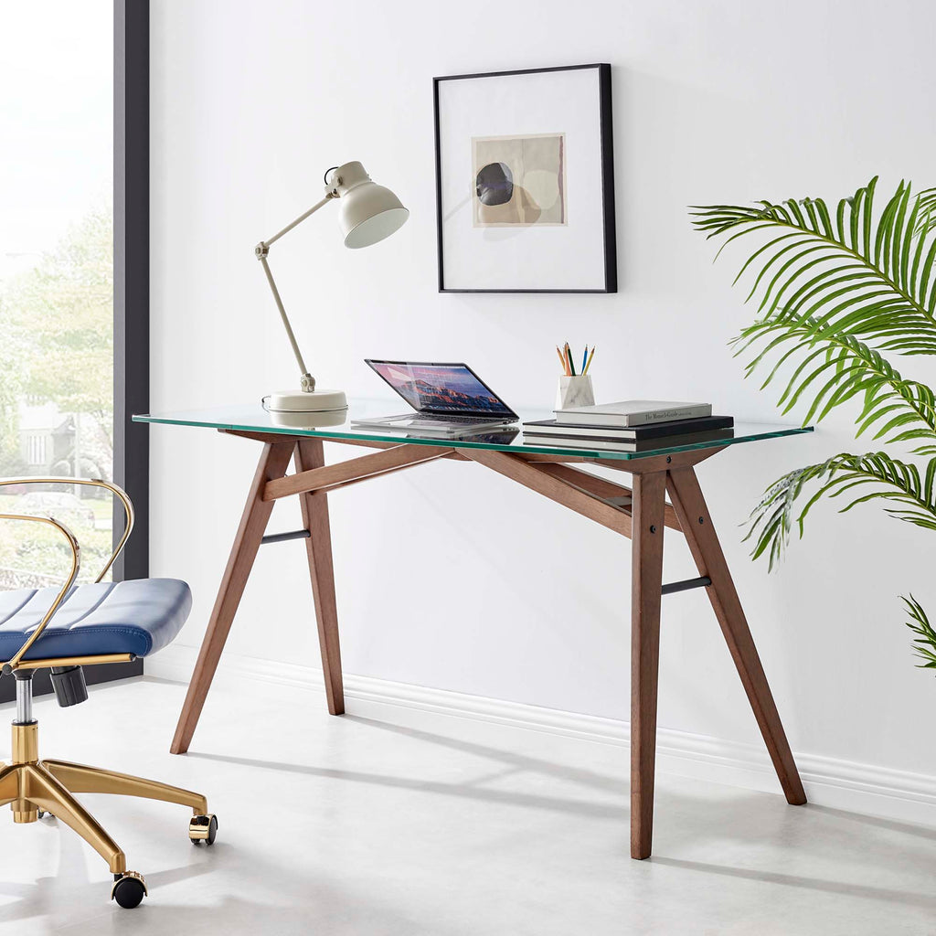 Steadfast Glass Top Office Desk - Walnut