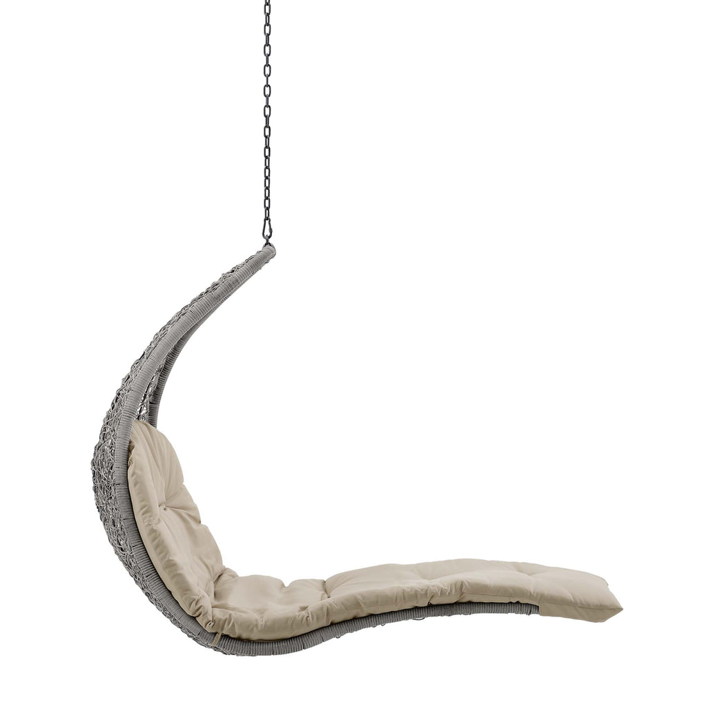 Landscape Hanging Chaise Lounge Outdoor Patio Swing Chair - Light Gray Beige (EEI-4589-LGR-BEI)