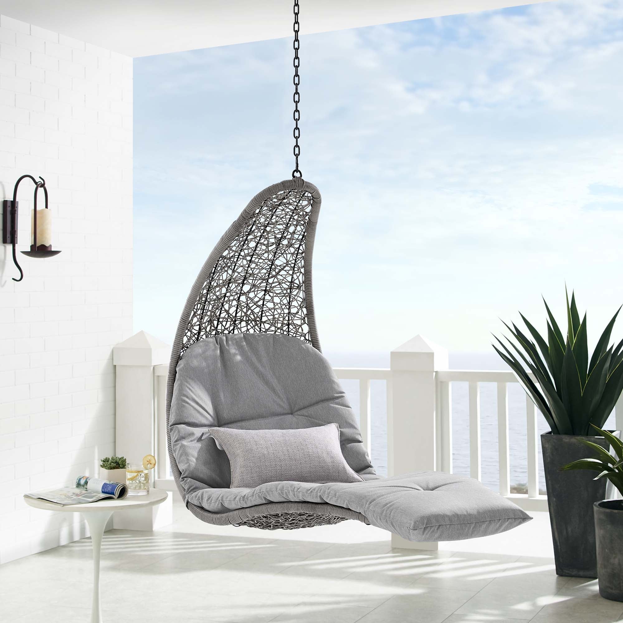 Landscape Hanging Chaise Lounge Outdoor Patio Swing Chair - Light Gray Gray (EEI-4589-LGR-GRY)