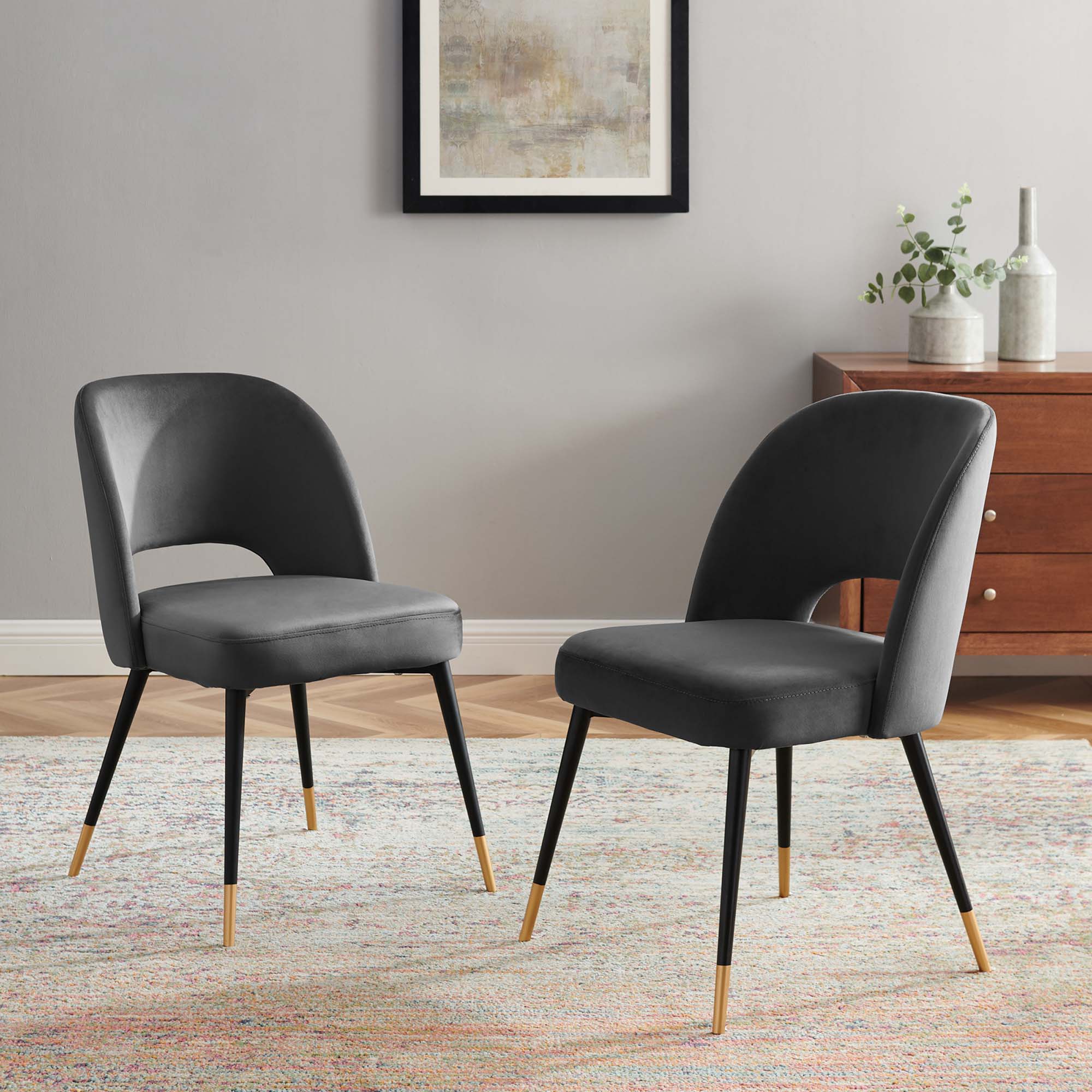 Rouse Performance Velvet Dining Side Chairs Set of 2 - Charcoal