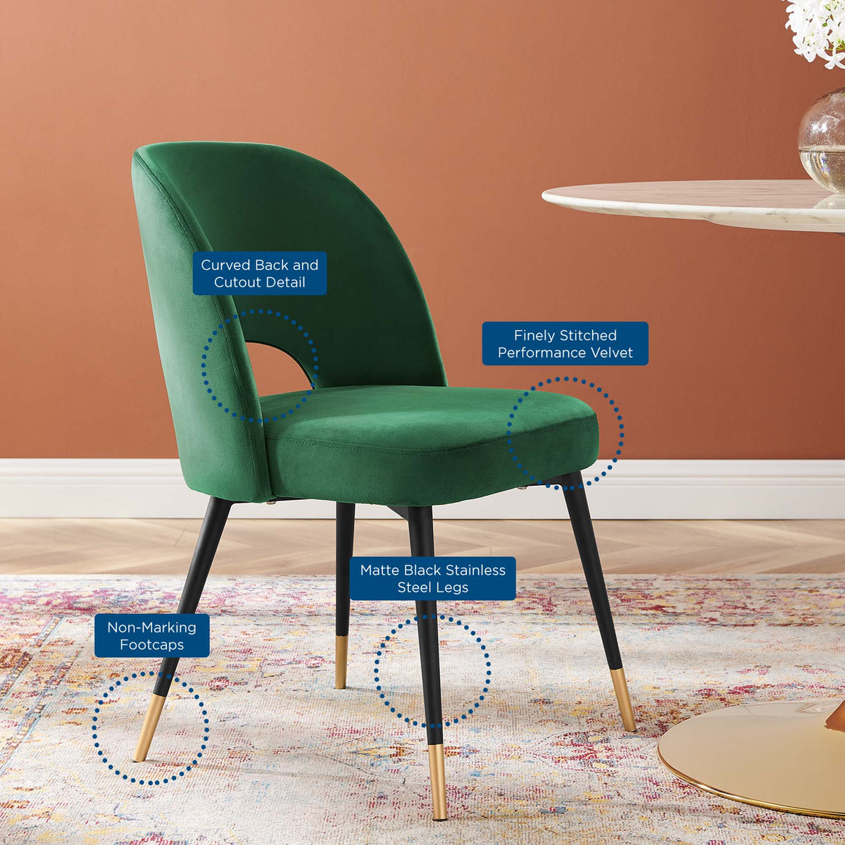 Rouse Performance Velvet Dining Side Chairs Set of 2 - Emerald