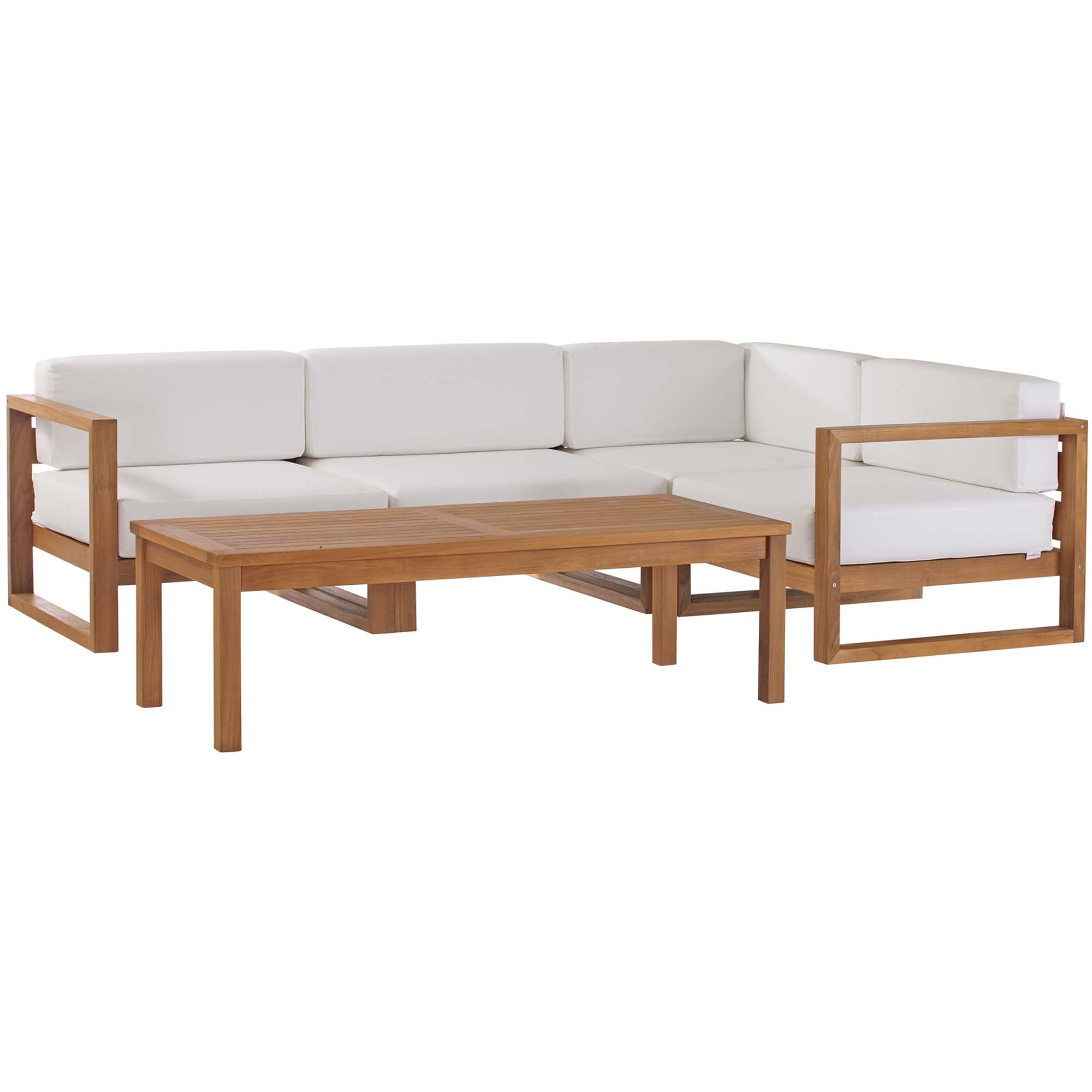 Upland 5-Piece Outdoor Patio Teak Wood Sectional Sofa Set - Natural White