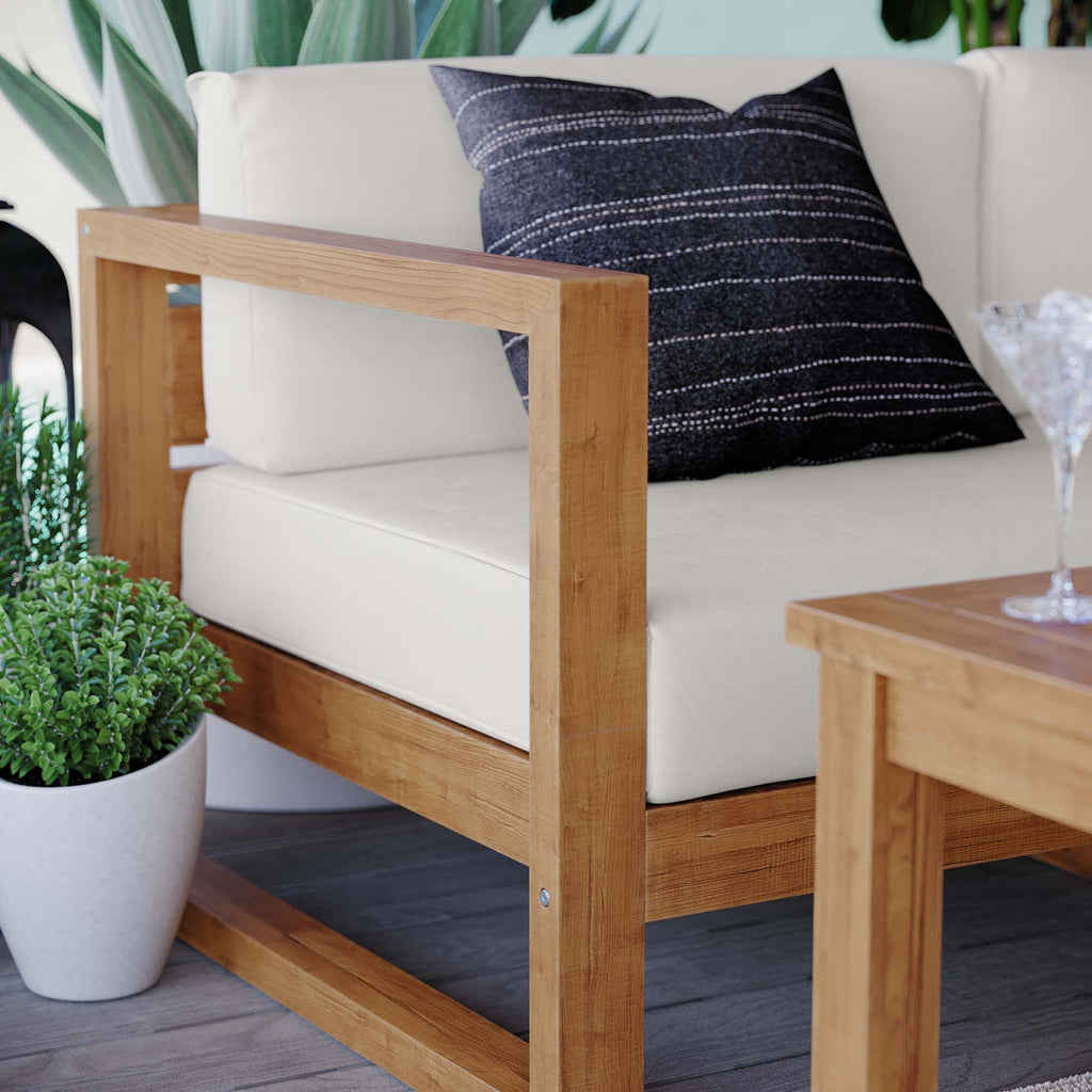 Upland 5-Piece Outdoor Patio Teak Wood Sectional Sofa Set - Natural White