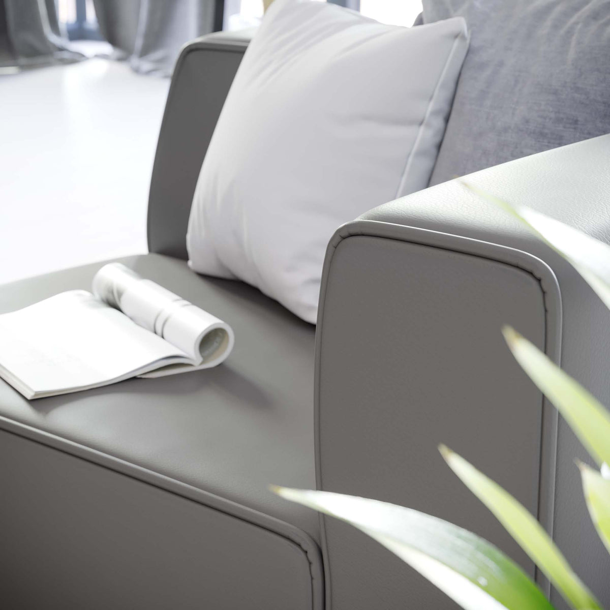 Mingle Vegan Leather Right-Arm Chair - Gray