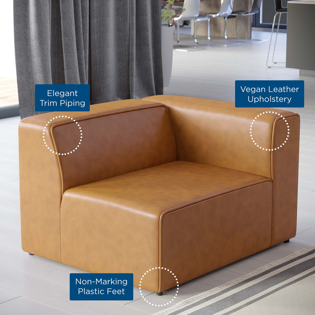 Mingle Vegan Leather Right-Arm Chair - Tan
