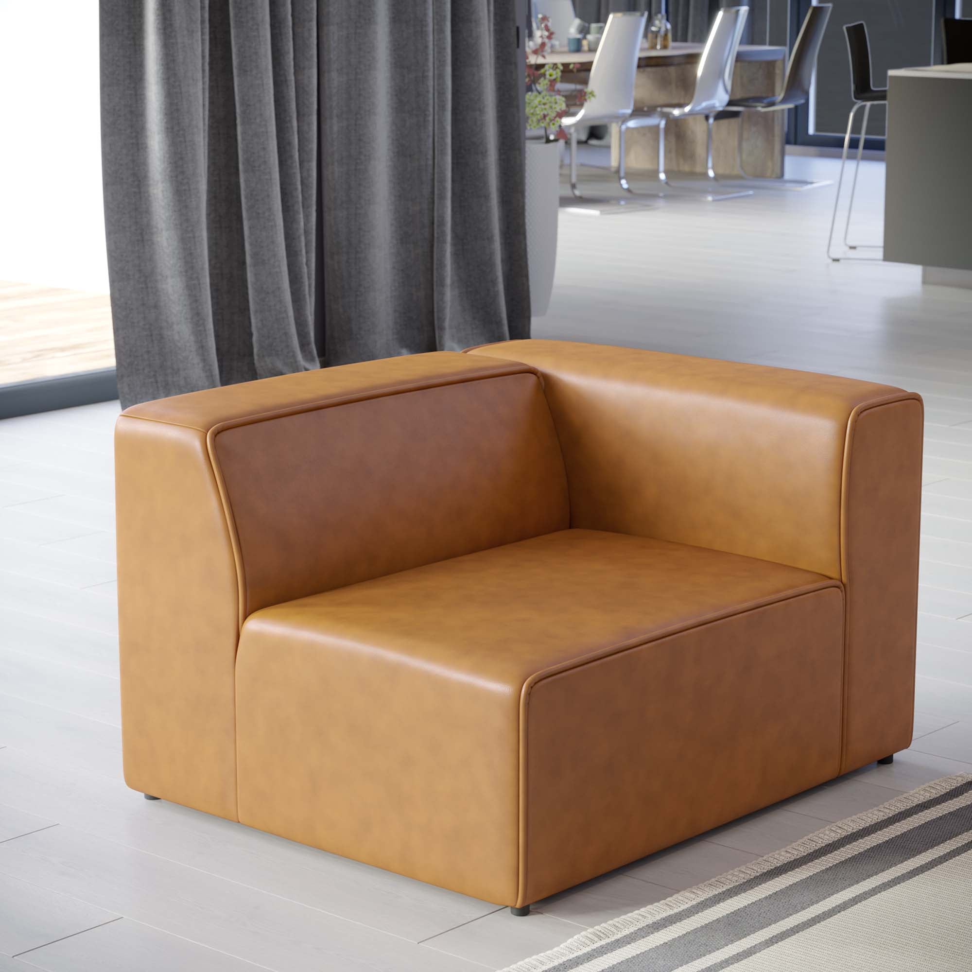 Mingle Vegan Leather Right-Arm Chair - Tan