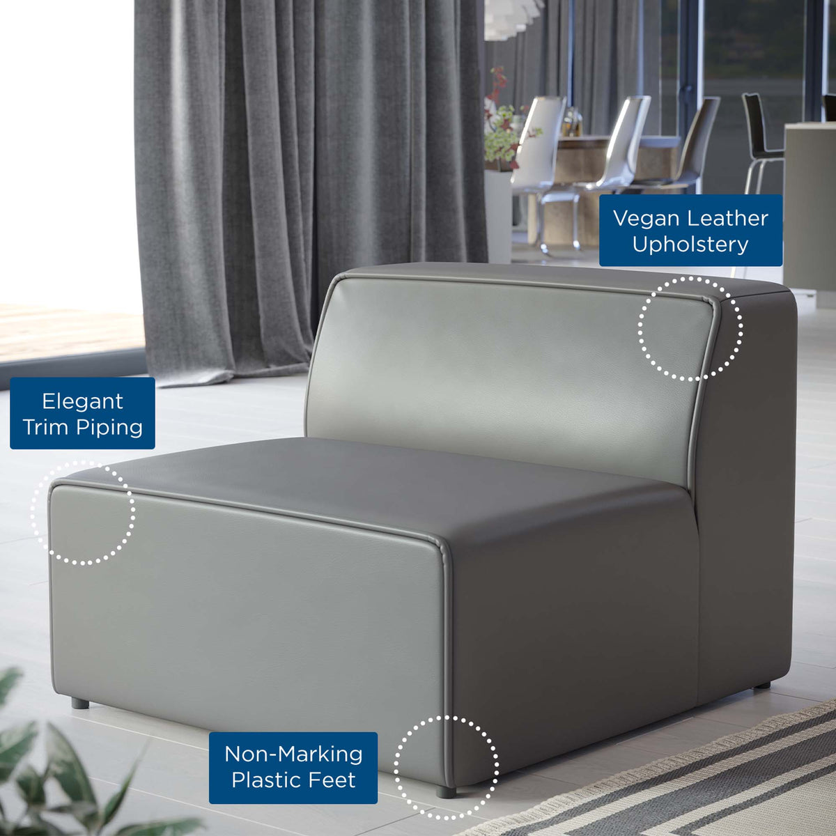 Mingle Vegan Leather Armless Chair - Gray