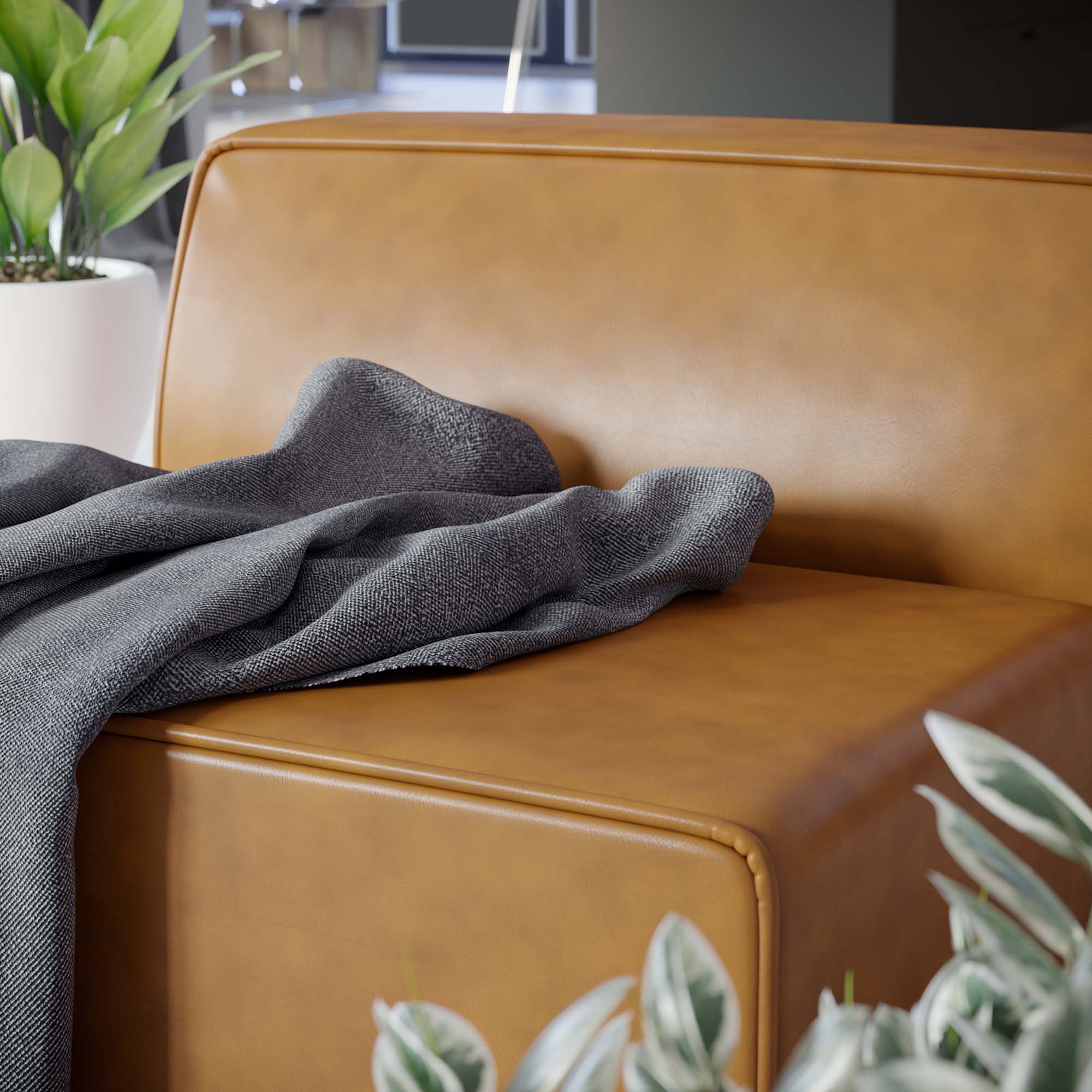 Mingle Vegan Leather Armless Chair - Tan