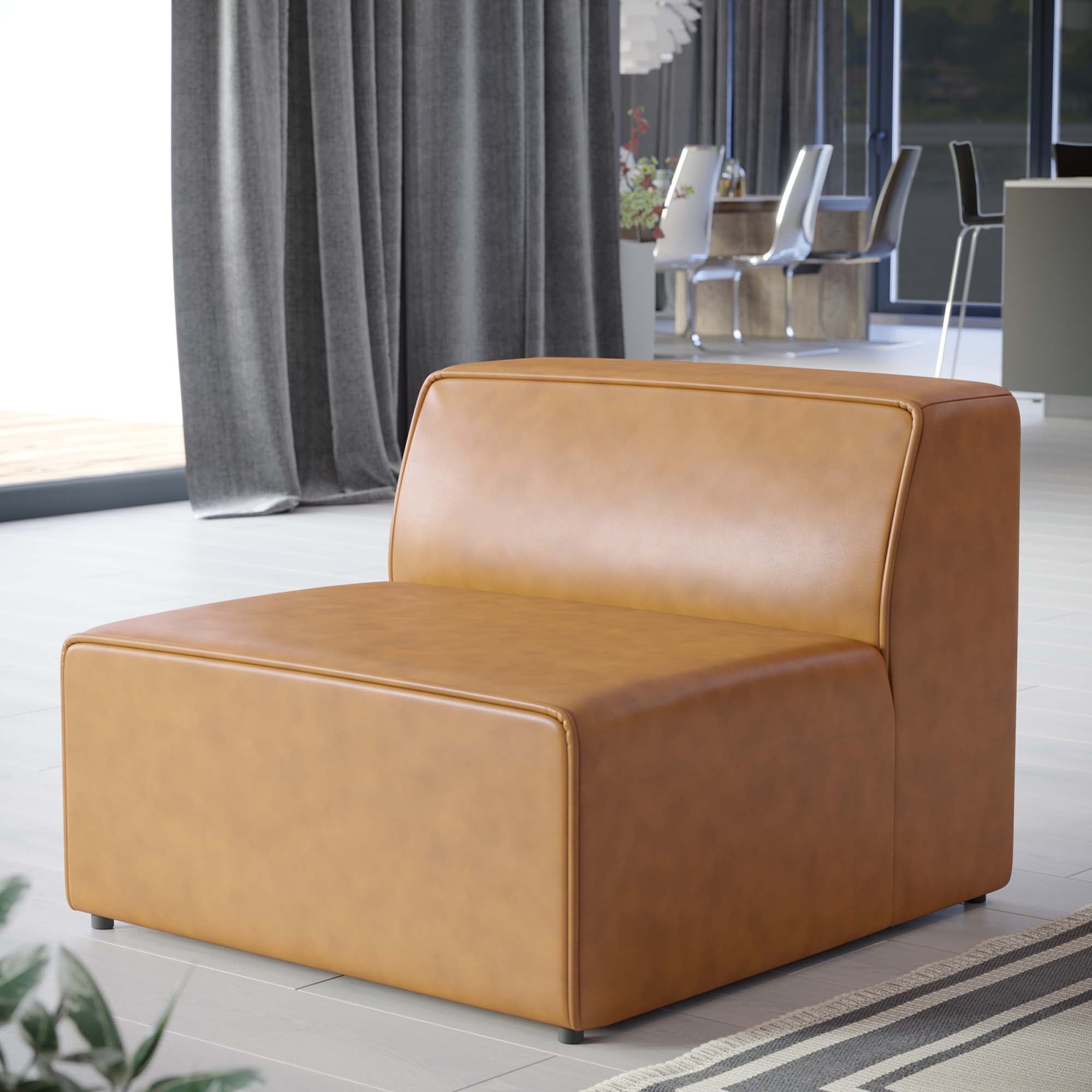 Mingle Vegan Leather Armless Chair - Tan