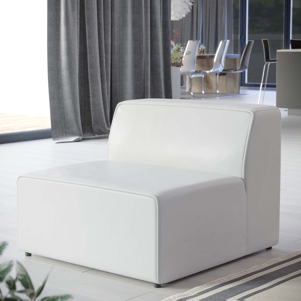 Mingle Vegan Leather Armless Chair - White