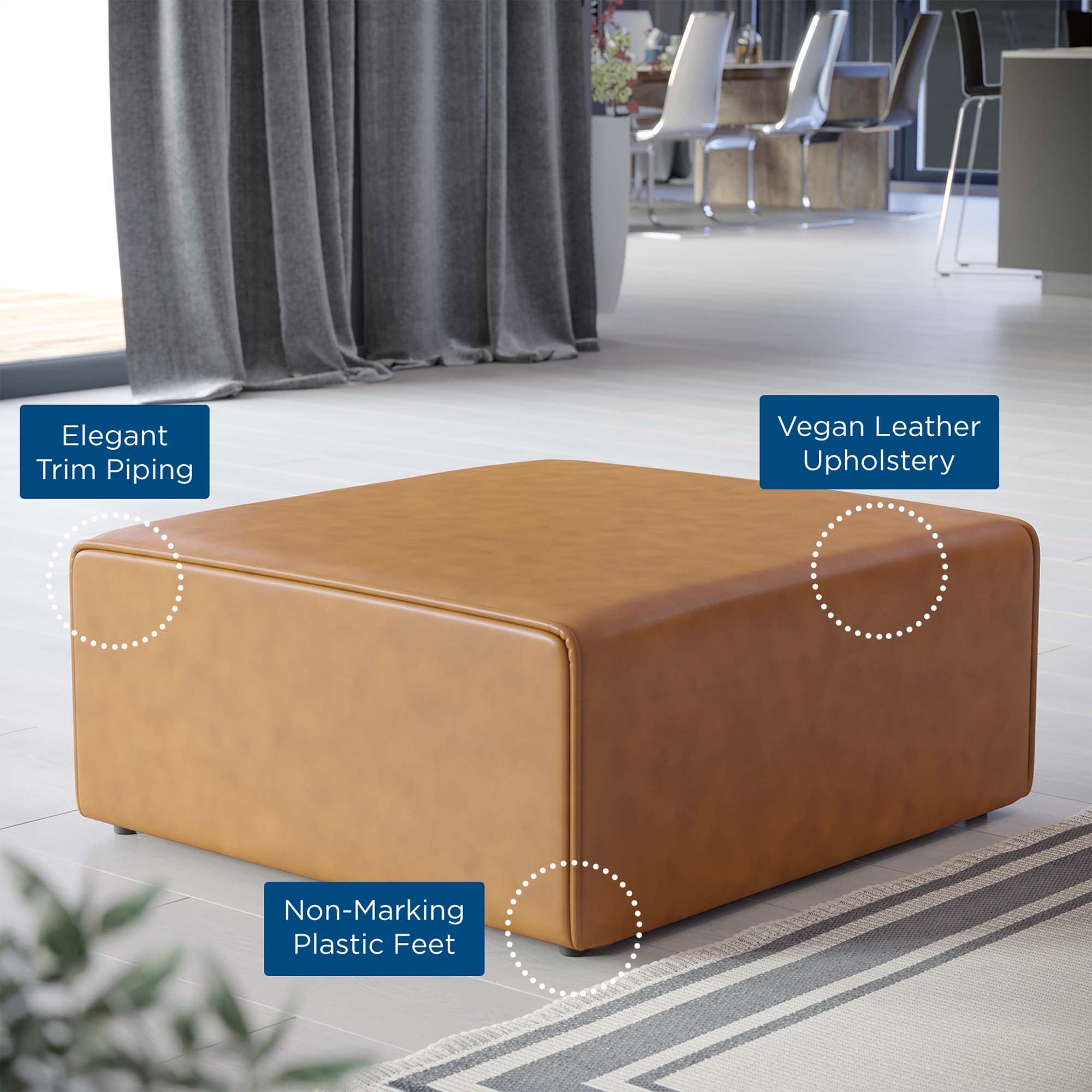 Mingle Vegan Leather Ottoman - Tan