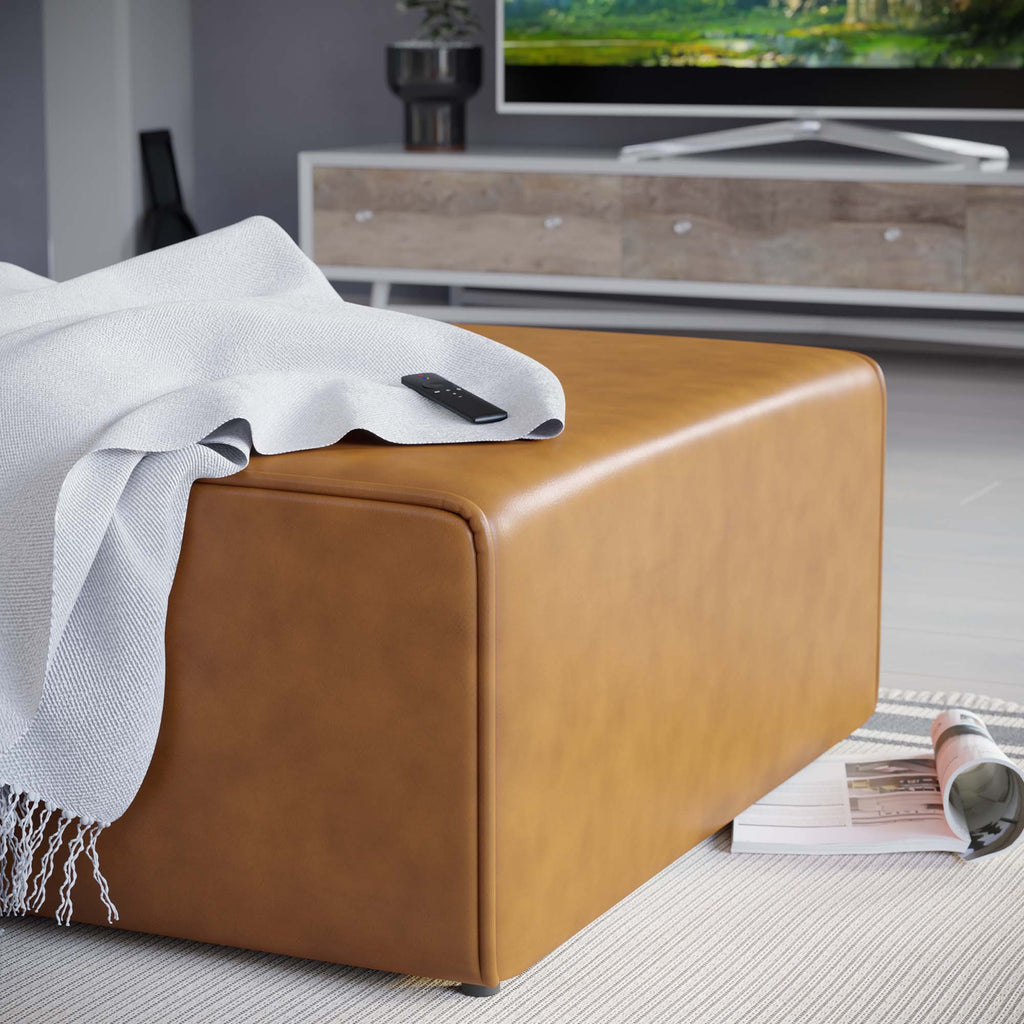 Mingle Vegan Leather Ottoman - Tan