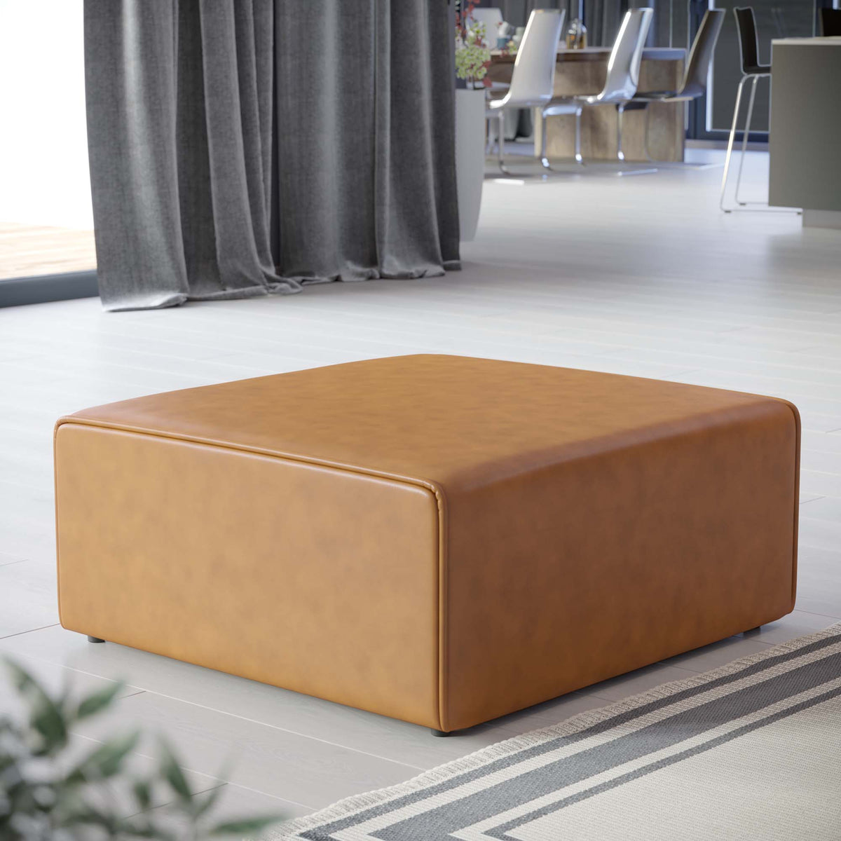 Mingle Vegan Leather Ottoman - Tan