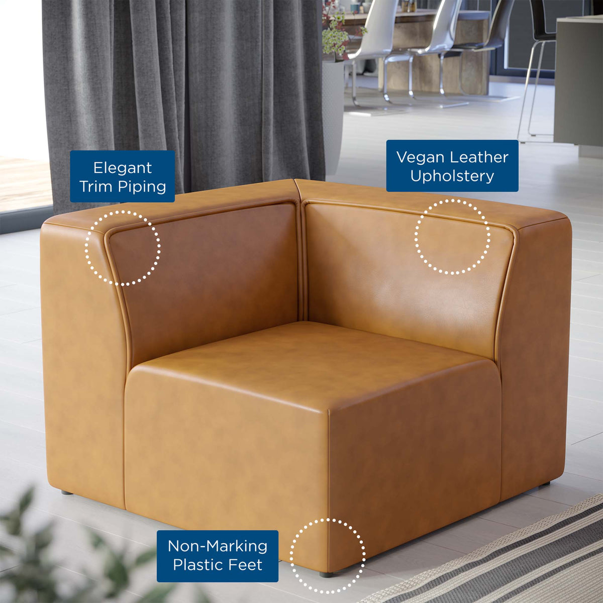 Mingle Vegan Leather Corner Chair - Tan