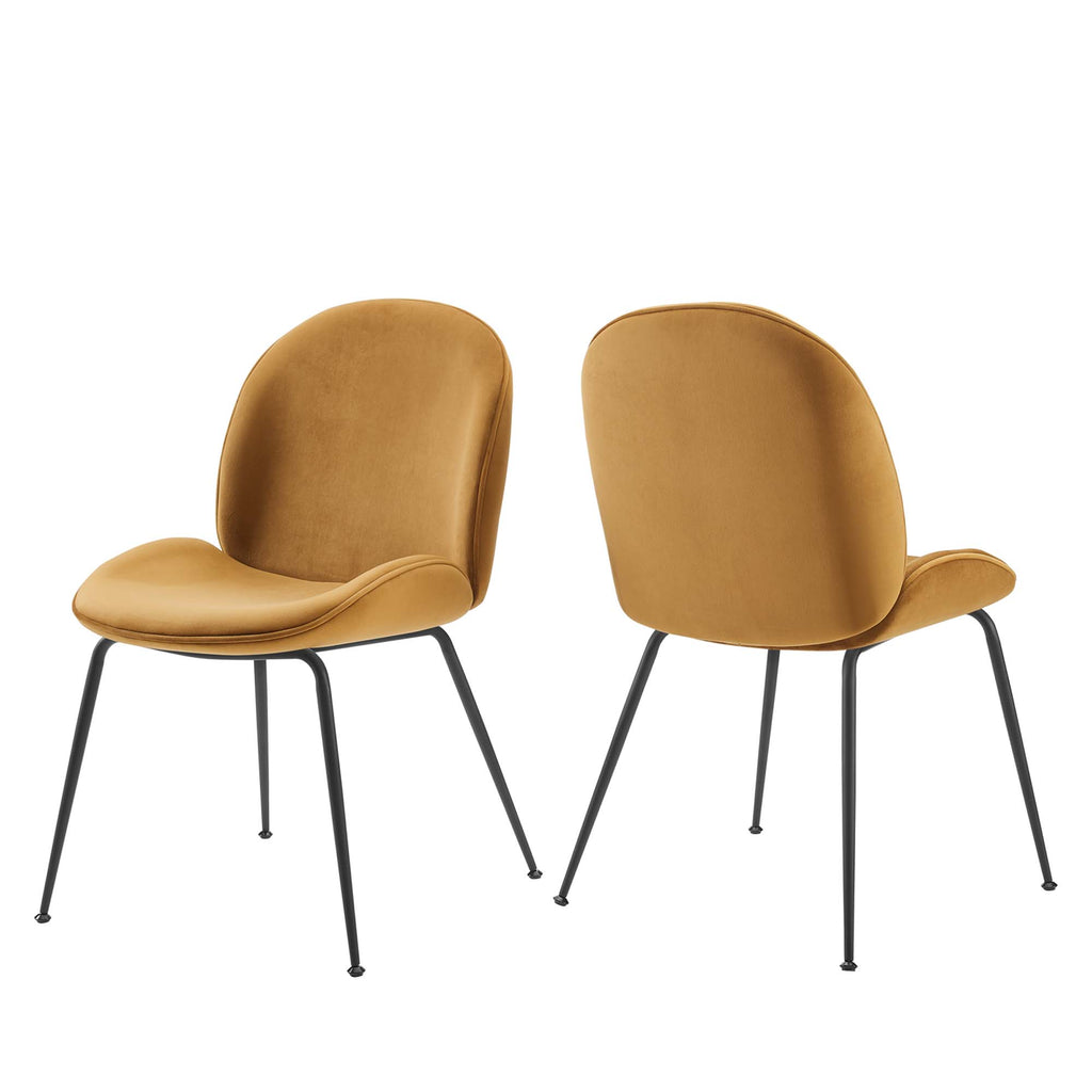 Scoop Black Powder Coated Steel Leg Performance Velvet Dining Chairs Set of 2 - Cognac