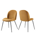 Scoop Black Powder Coated Steel Leg Performance Velvet Dining Chairs Set of 2 - Cognac