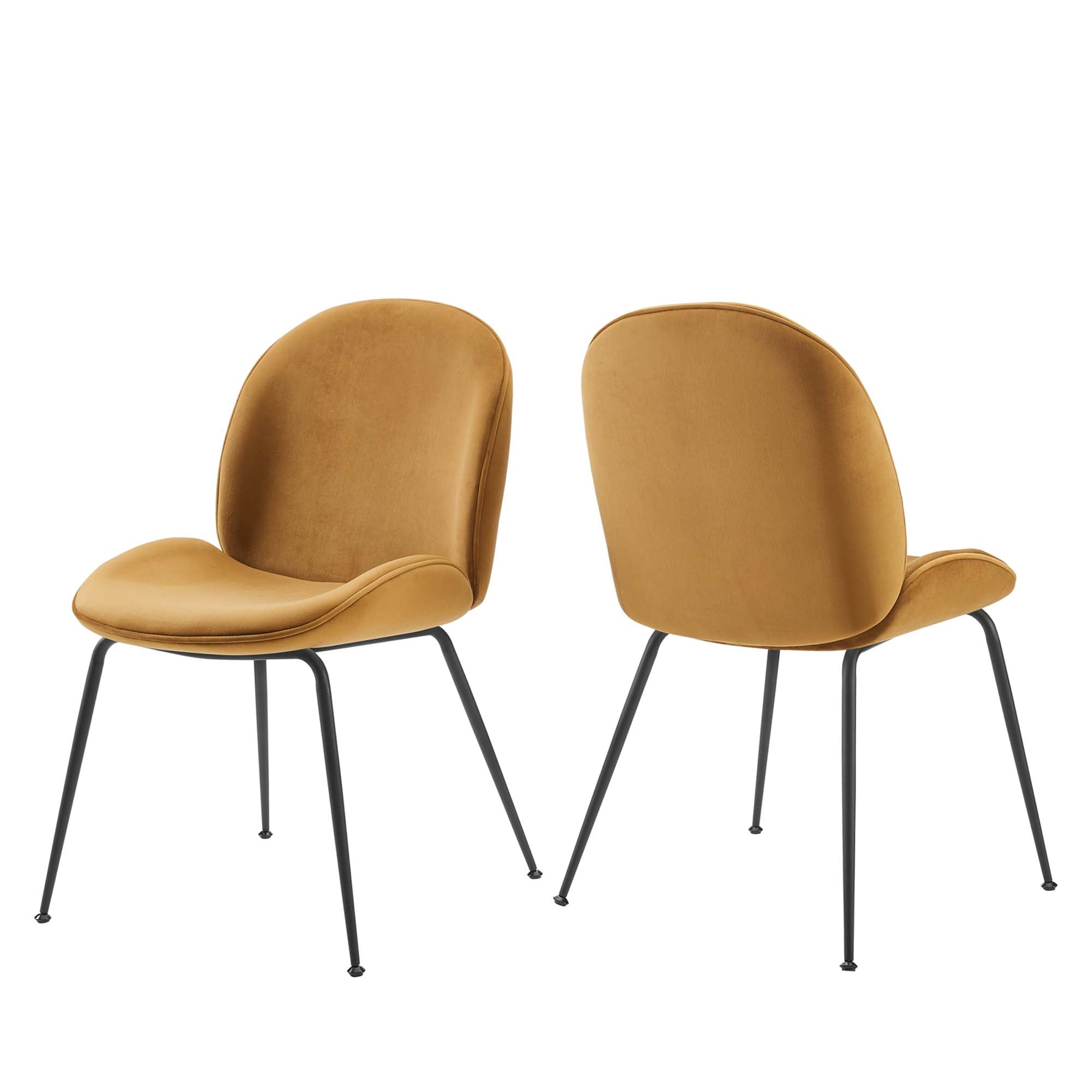 Scoop Black Powder Coated Steel Leg Performance Velvet Dining Chairs Set of 2 - Cognac