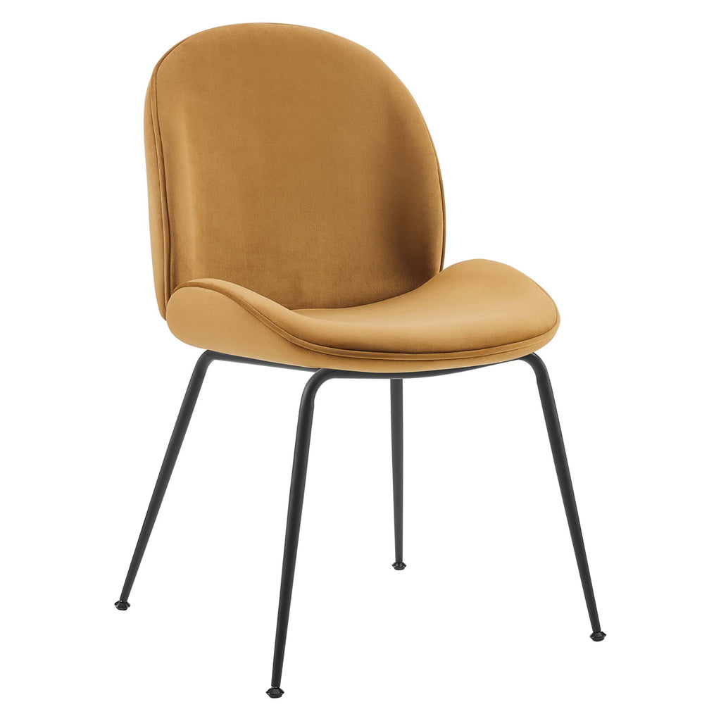 Scoop Black Powder Coated Steel Leg Performance Velvet Dining Chairs Set of 2 - Cognac