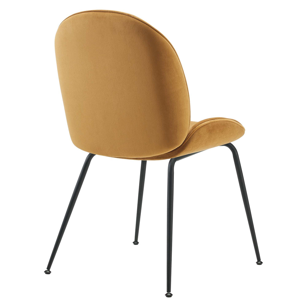 Scoop Black Powder Coated Steel Leg Performance Velvet Dining Chairs Set of 2 - Cognac