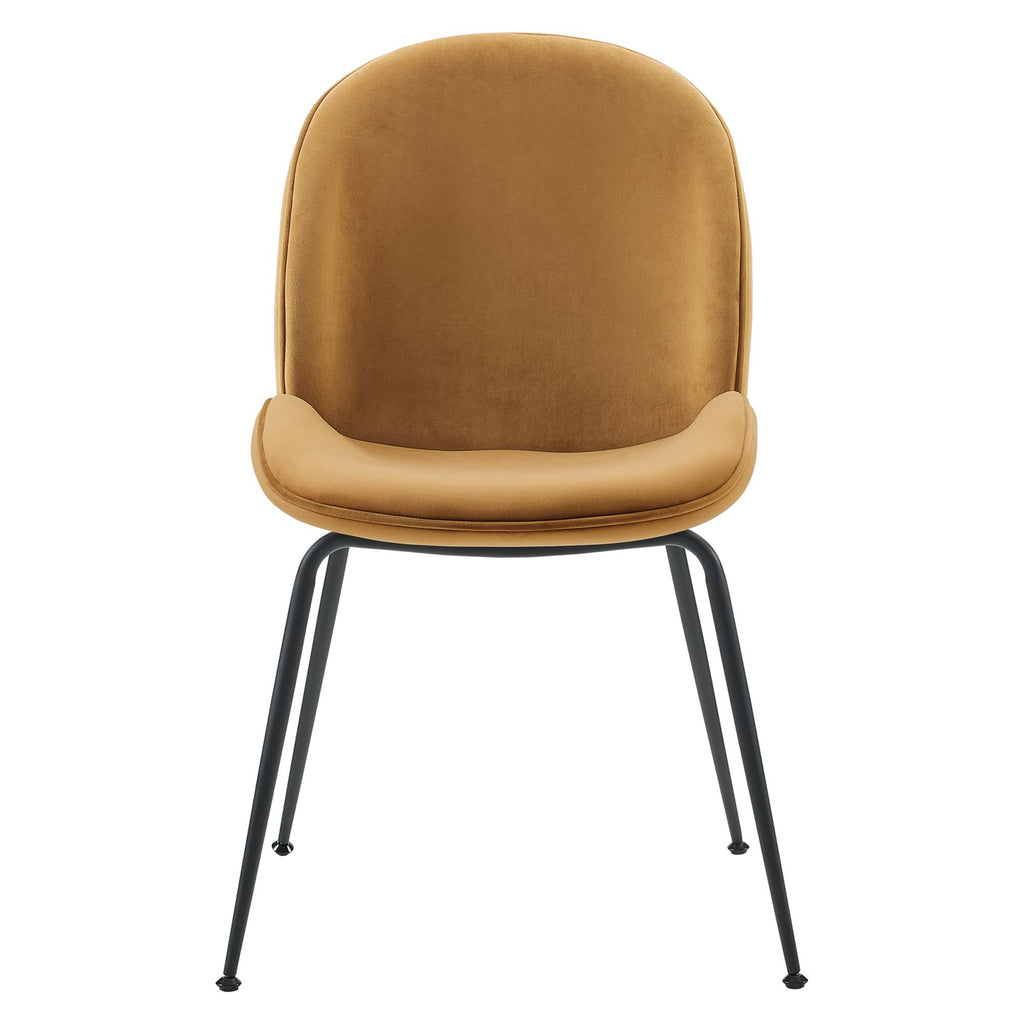 Scoop Black Powder Coated Steel Leg Performance Velvet Dining Chairs Set of 2 - Cognac