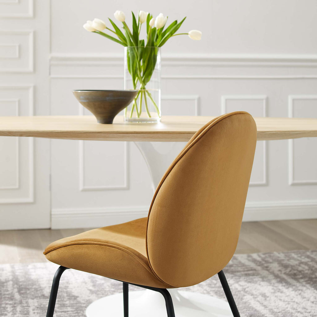 Scoop Black Powder Coated Steel Leg Performance Velvet Dining Chairs Set of 2 - Cognac