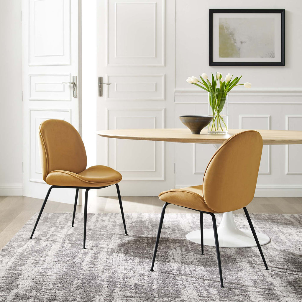 Scoop Black Powder Coated Steel Leg Performance Velvet Dining Chairs Set of 2 - Cognac