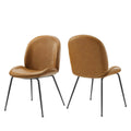 Scoop Black Powder Coated Steel Leg Vegan Leather Dining Chairs Set of 2 - Tan
