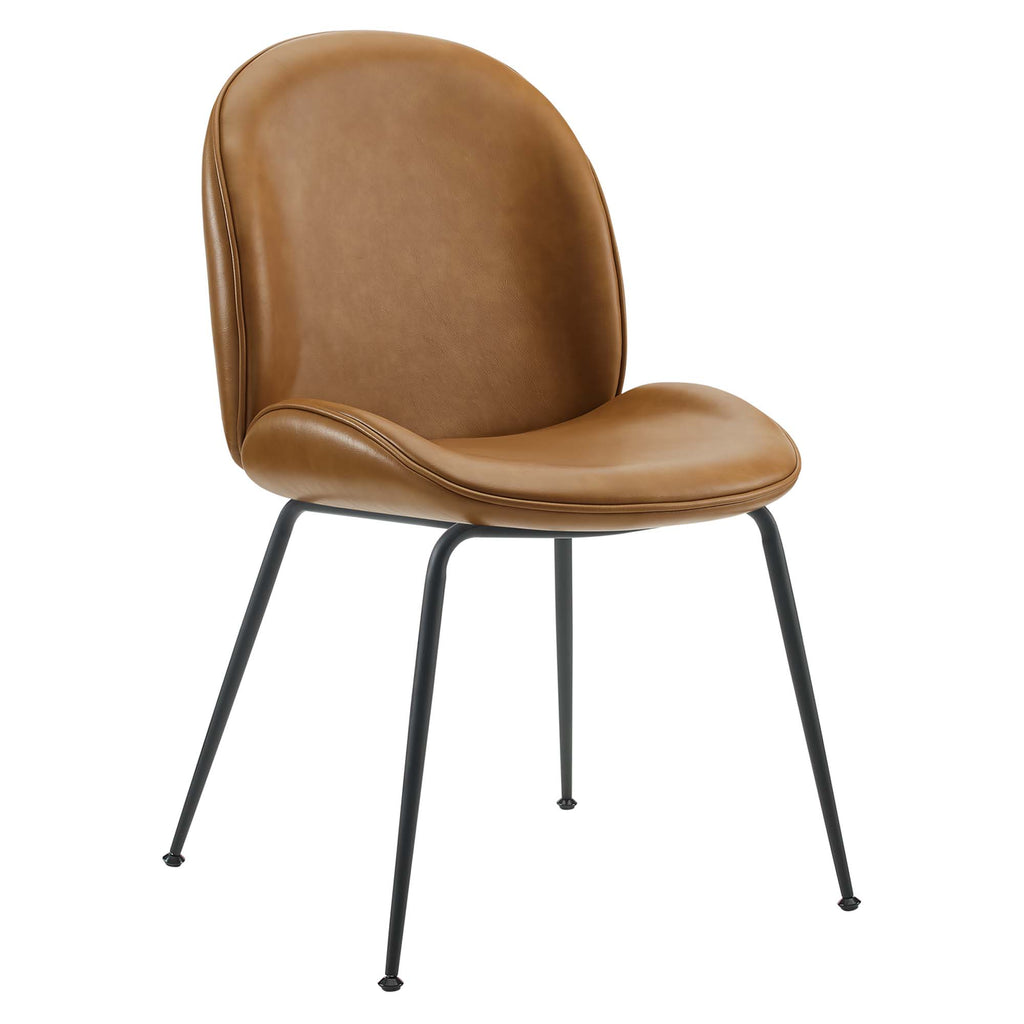 Scoop Black Powder Coated Steel Leg Vegan Leather Dining Chairs Set of 2 - Tan