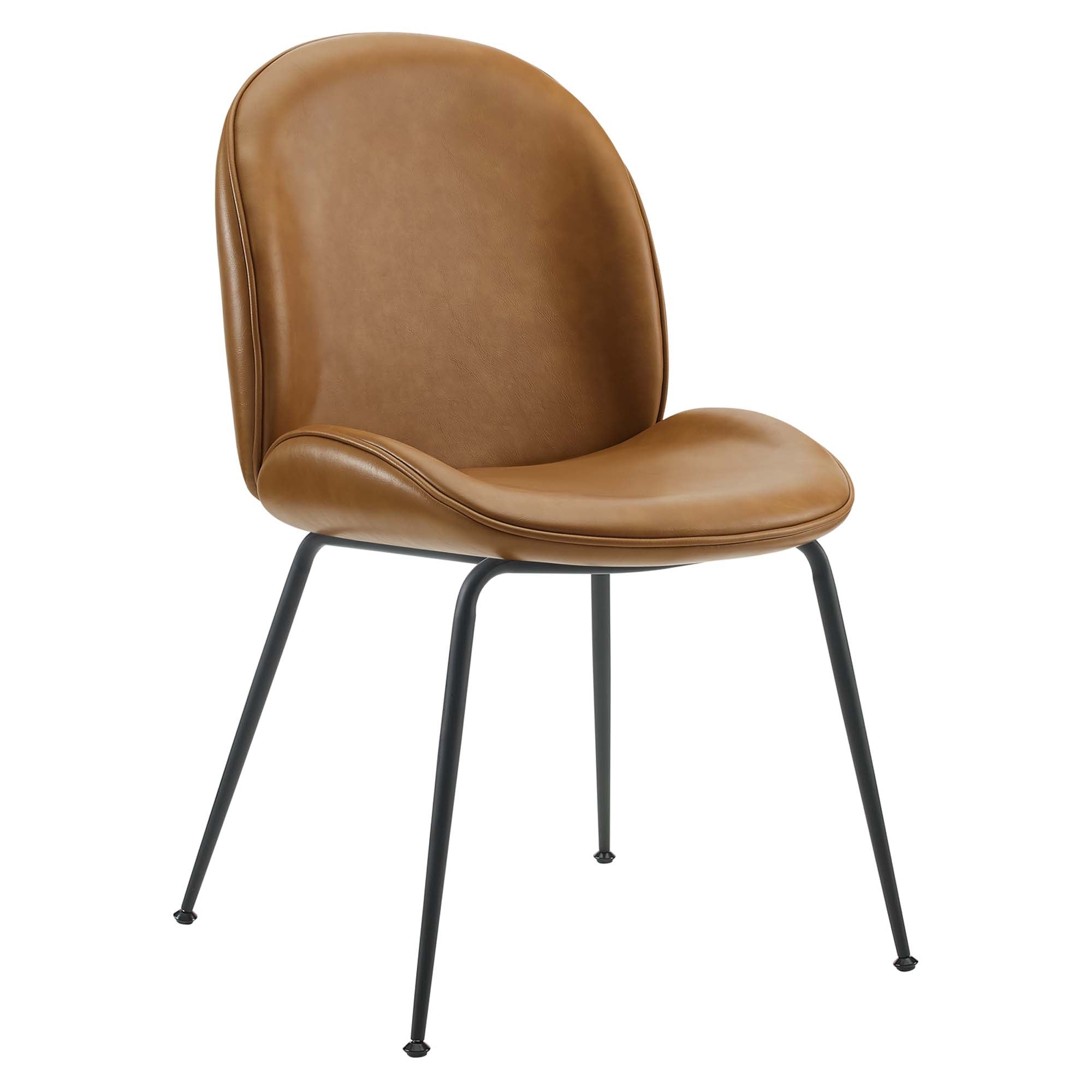 Scoop Black Powder Coated Steel Leg Vegan Leather Dining Chairs Set of 2 - Tan