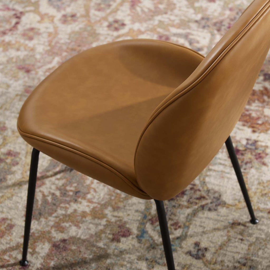 Scoop Black Powder Coated Steel Leg Vegan Leather Dining Chairs Set of 2 - Tan