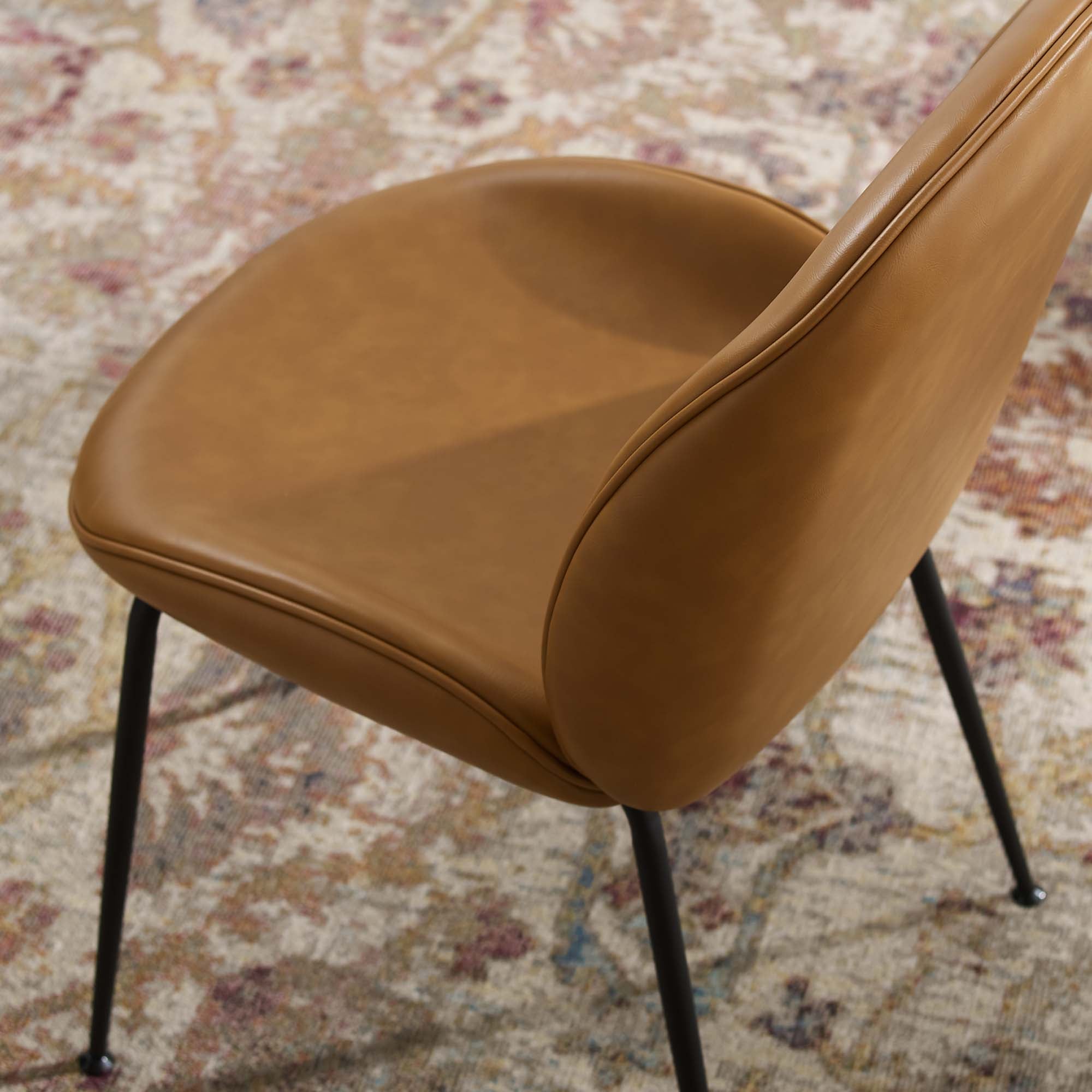 Scoop Black Powder Coated Steel Leg Vegan Leather Dining Chairs Set of 2 - Tan