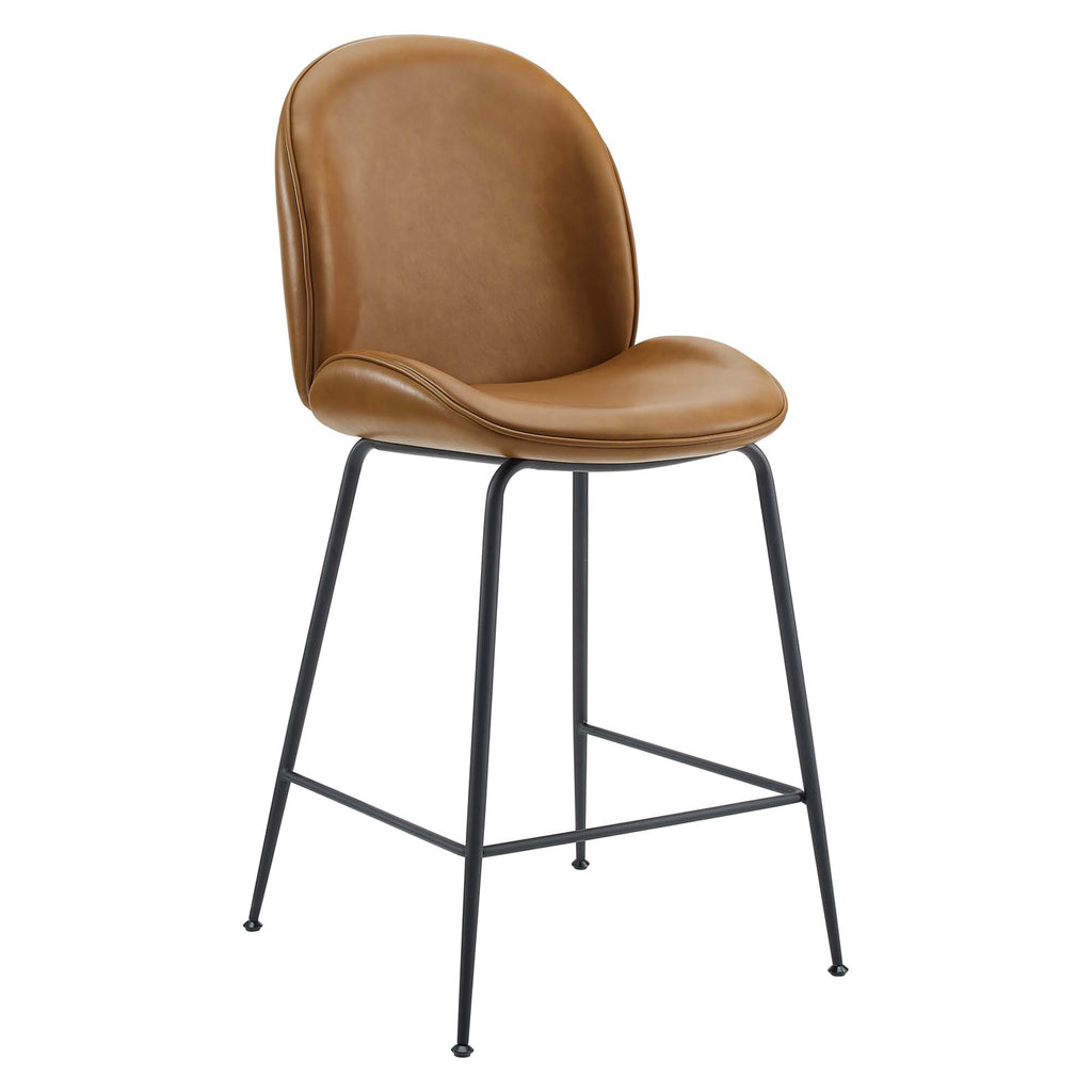 Scoop Black Powder Coated Steel Leg Vegan Leather Counter Stool - Tan