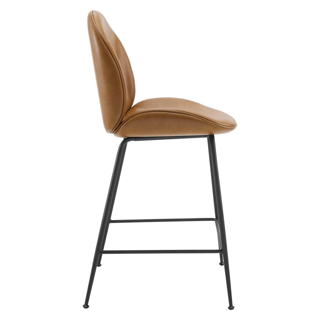 Scoop Black Powder Coated Steel Leg Vegan Leather Counter Stool - Tan